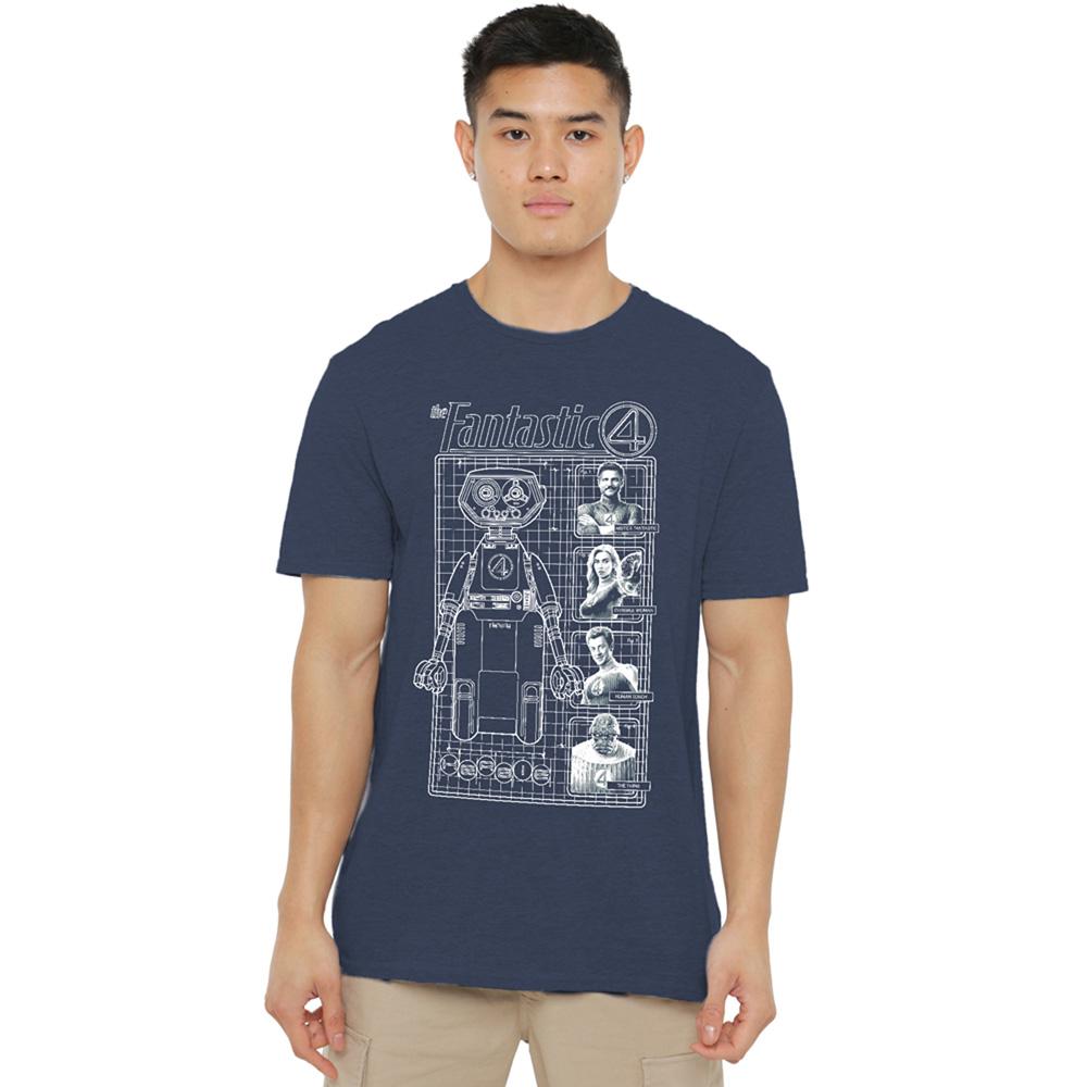 Fantastic Four Unisex Adult First Family And Herbie Blueprint Heather T-Shirt