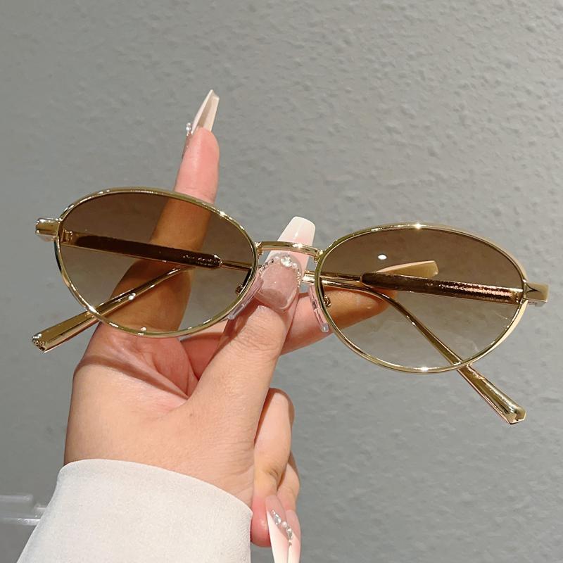 KAMMPT Vintage Oval Sunglasses New in Fashion Metal Rim Casual Shades Women Trendy Luxury Brand Design Outdoor Decor Sun Glasses