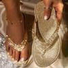 Summer New Women's V-shaped Flip Flops Foot Sandals Daily Casual Rhinestone Sequins Beach Sandals