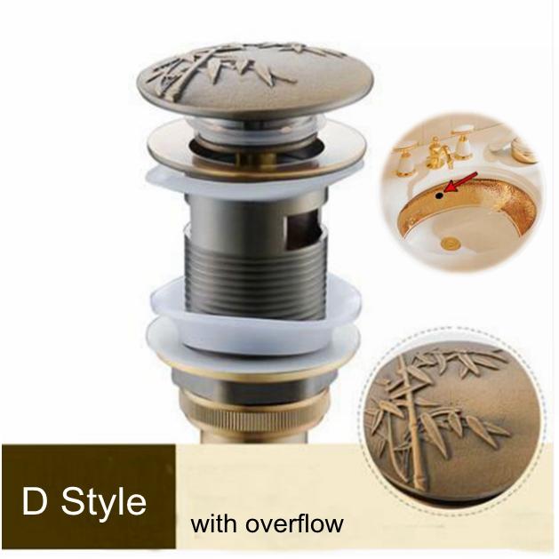 Bathroom Lavatory Basin Sink Pop Up Drain with Round Carved Cover  Brass with & Without Overflow Vanity Sink Waste Drainer