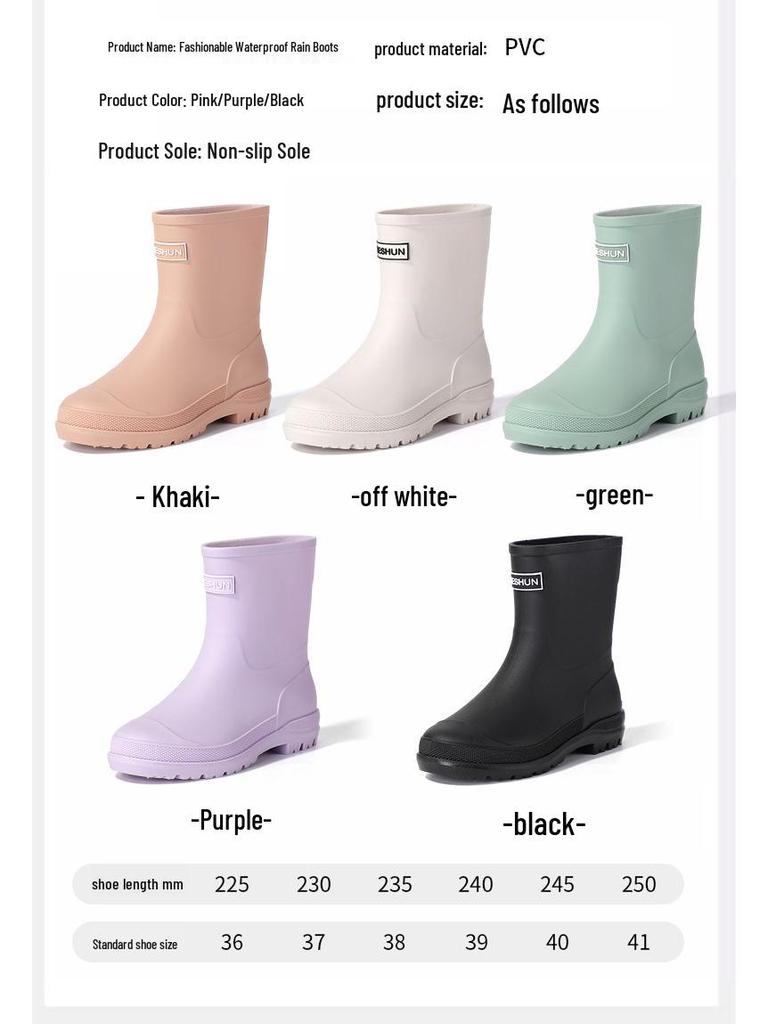 Chic Women's Mid-Calf Rain Boots: Ideal for Kitchen Work, Fishing, Outdoor Activities, and Car Washing. Velvet-Lined, Non-Slip, and Waterproof.