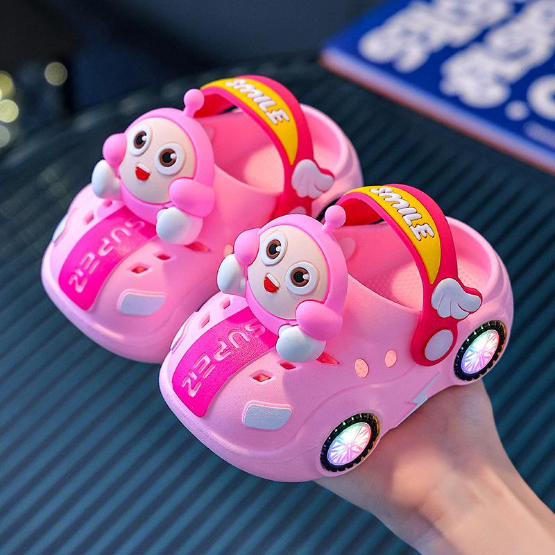 Children's Slippers Summer Girls Baby Car Shiny Light Indoor Soft Sole Non-Slip Sandals Boys Egg Cartoon Clog Shoes