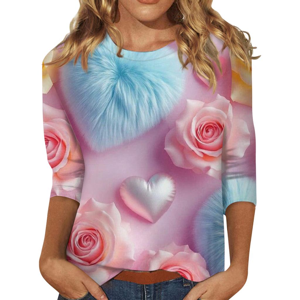 Women's Valentine's Day Print Fashion Casual 3/4 Sleeve Round Neck Top