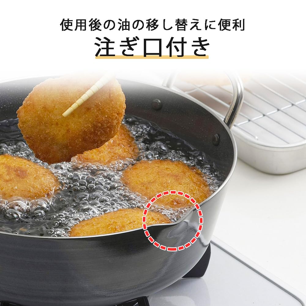 Shimomura Planning Tempura Thick 24cm in Gas Compatible with Heat Bottom Prevent Oil Temperature from Fried Fried 44726 Pot, Bottom, [Made Japan]