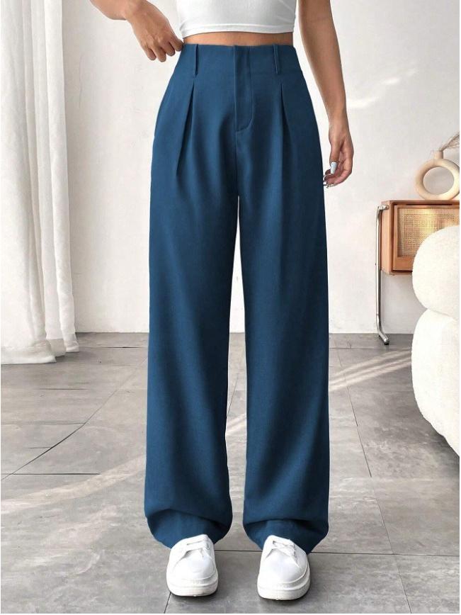 European & American Women's High-Waist Straight-Leg Business Casual Pants - Solid Color Draped Style (2026)
