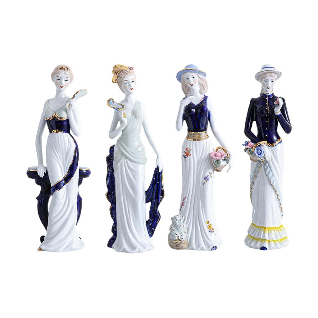 Ceramic Girl Statue Porcelain Table Centerpiece Lady Figurine Girl Statue Sculpture for Shelf Office Cabinet Fireplace Bedroom