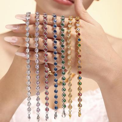 Böhmisches Zirkon Schmuckset: Bunte Perlen, Rundhalskette & Armband, Titanstahl mit PVD-beschichteter 18K-Goldauflage.