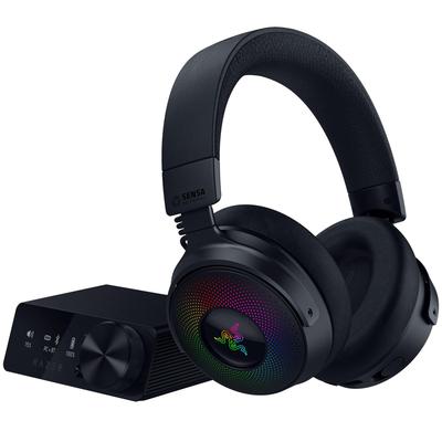Razer Bezdrátová herní náhlavní souprava Kraken V4 Pro s OLED ovládacím centrem Bezdrátové připojení HyperSpeed Bluetooth USB Haptika Sensa HD Biocelulózové měniče TriForce