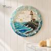 Beach House Decor Lighthouse Sea Glass Art Wall Ornament, Hand Assembled Shells And Tumbled Housewarming Gift for Decor, Style Decorative Hanging