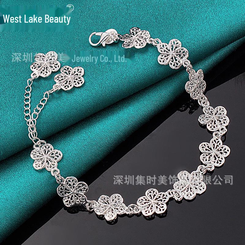 West Lake Beauty Silver Flower Women's Bracelet