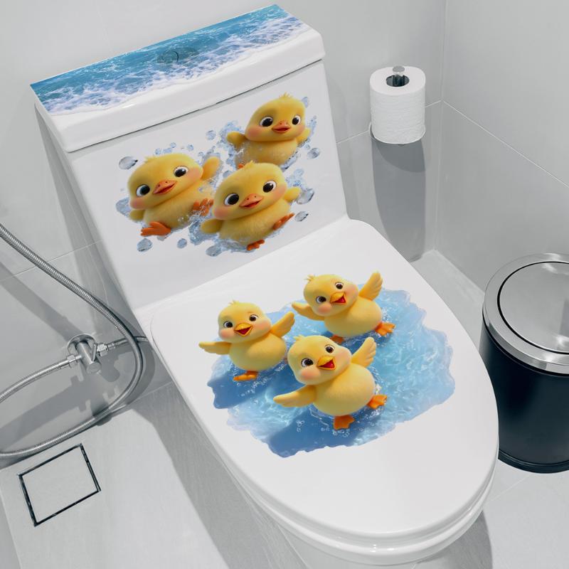 Cartoon Playing Water Duck Toilet Sticker Self-Adhesive Beautify Home Bathroom Decoration