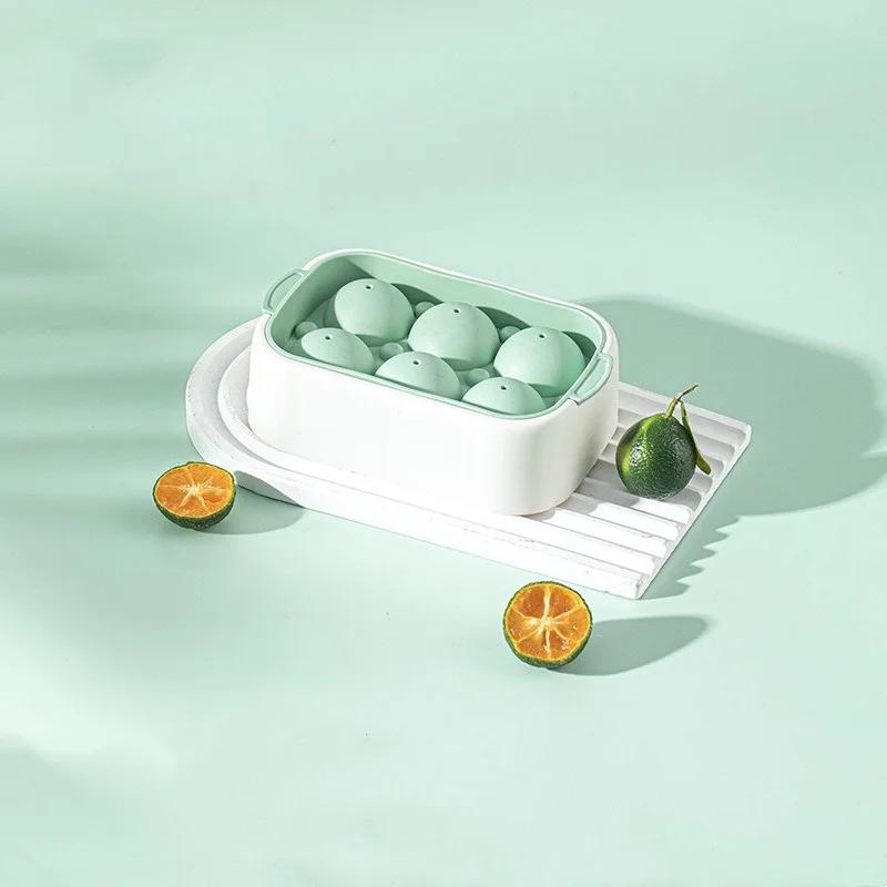 Home 6-cell Round Ice Cube Mold with Lid Summer Cooling Juice Drink Whiskey Ice Ball Maker Kitchen Gadgets PP Ice Cube Tray