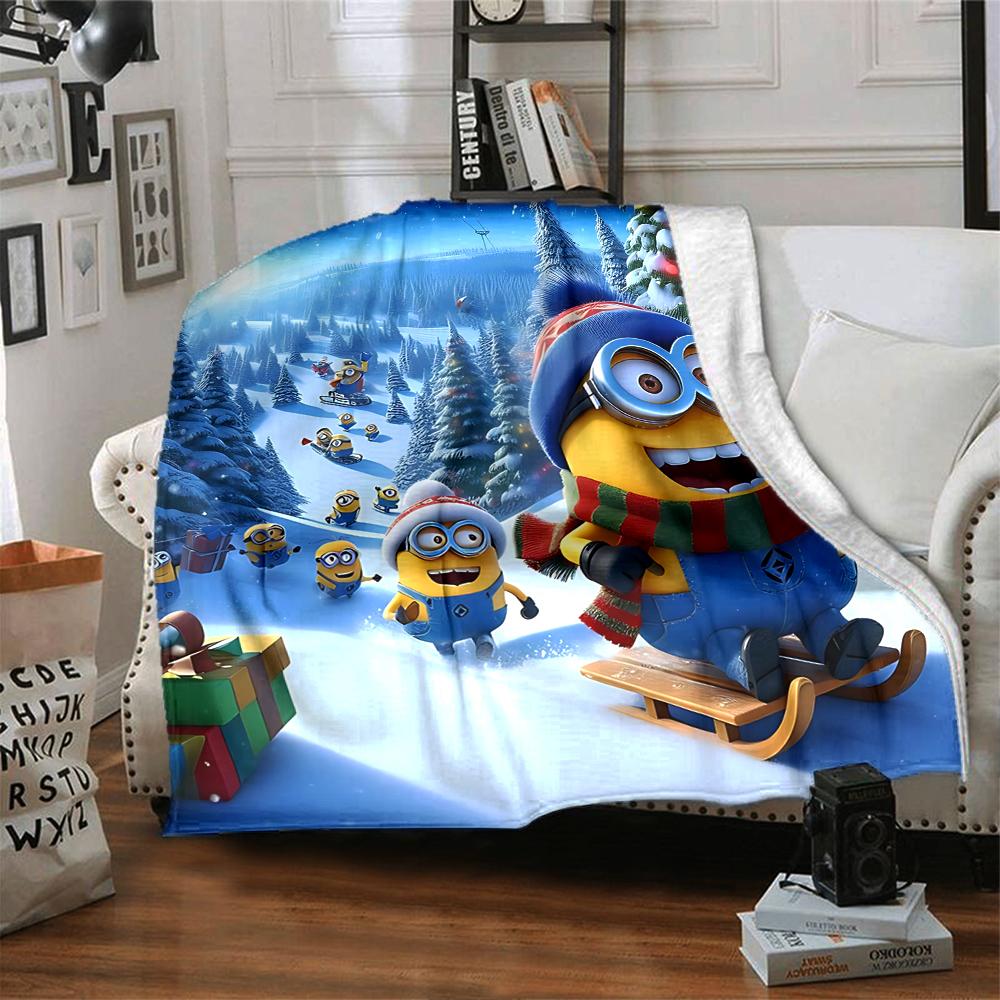1Pc Christmas Minion Celebration Blanket Soft Throw Blanket For Home Bedroom Bed Sofa Travel Office Solid Christmas Blanket