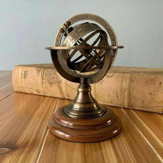 Antique Brass Armillary Sphere Globe Nautical Zodiac Sundial Desk Decor