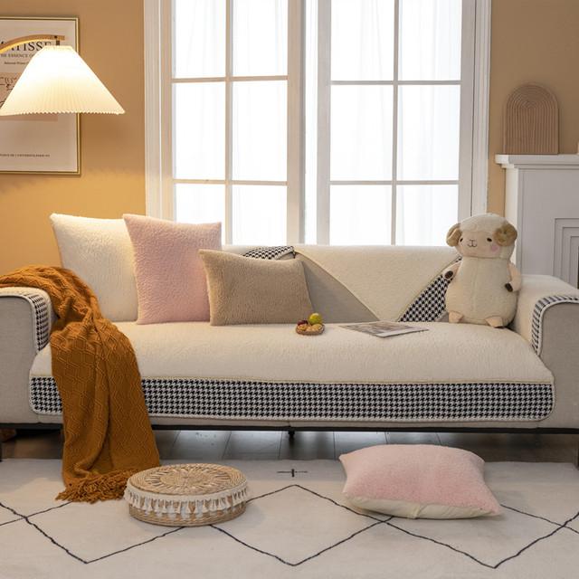 Современный клетчатый плюшевый чехол для дивана — фото 9
