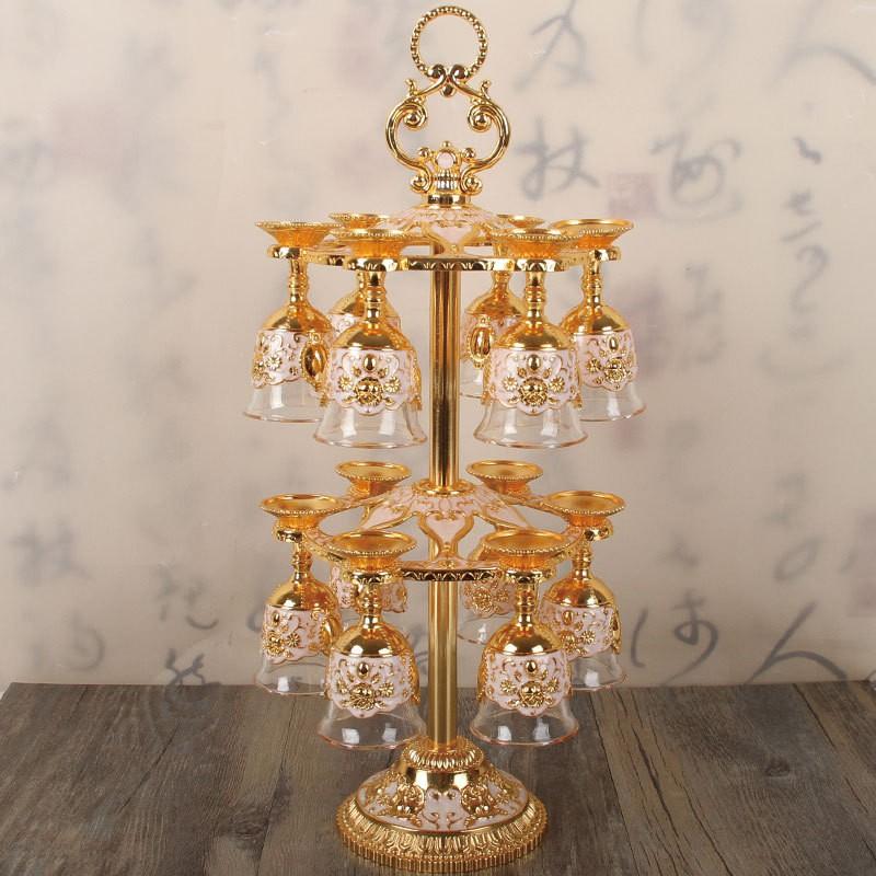 Vintage-Style Glass Liquor Cups Set With Stand 12pcs Small Shot Glasses Home Bar Whiskey Sake