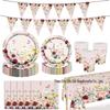 Spring Wildflower Floral Party Set: Disposable Plates, Napkins, and Tablecloth for Birthday Decorations.