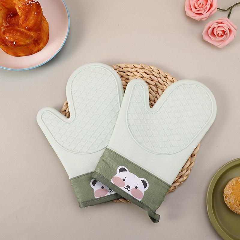 Silicone And Cotton Gloves Twill Double-Layer Microwave Oven Oven Gloves Kitchen Baking Heat Insulation Gloves Oven Mitts