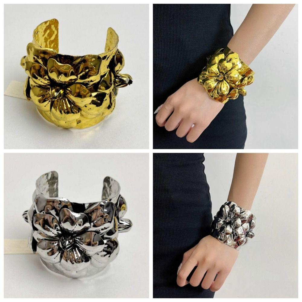 Wide Open Exaggerated Flower Bangle Geometric Women's Wrist Jewelry  Festival Gifts