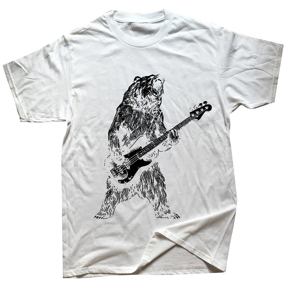 Bär spielt Bassgitarre T-Shirts Grafik Baumwolle Streetwear Kurzarm Musik Geschenke Sommer Tier spielt Gitarre T-Shirt