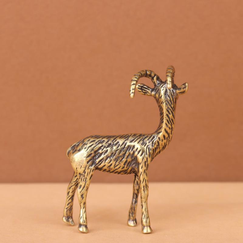 Hand Polished Brass Chinese Zodiac Goat Sculpture Mini Animal Statue Desktop Ornament for Office Desk Home Room Decor