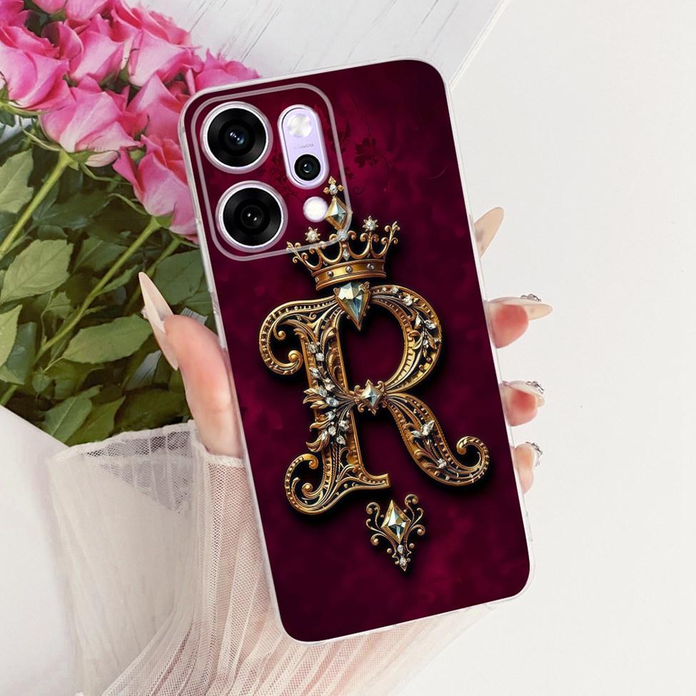 Transparent For Oppo Reno 14Pro CPH2739 PKZ110 Cover For Oppo Reno14 Pro Case Luxury Crown A-Z Letters 2D Flat Pattern