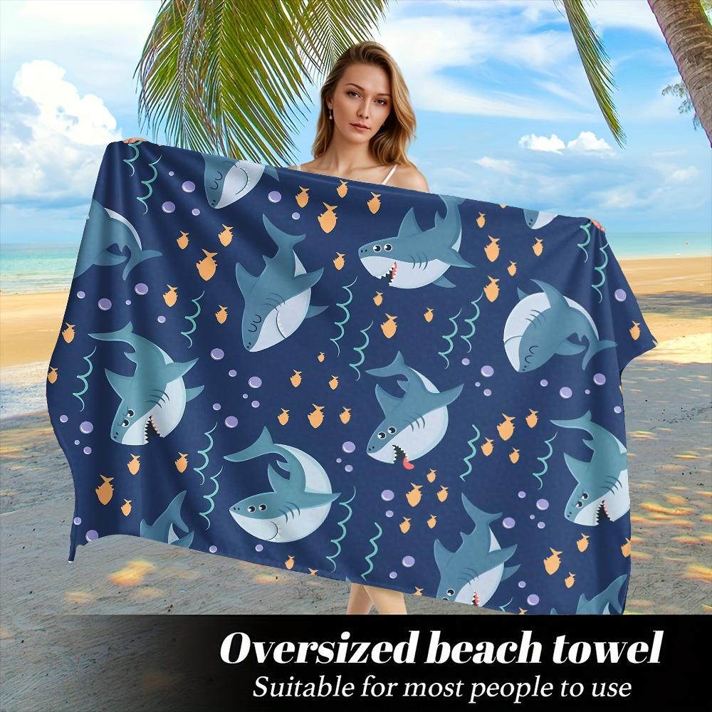 Cute Cartoon Shark Surfing Beach Towel Polyester Quick Dry Sand Free Swimming Bath Towel for Kid Boys Girls Summer Pool Vacation