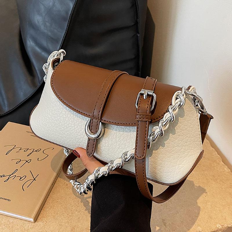 

Сумка через плечо с контрастным цветовым швом для женщин, осень-зима, новый дизайн, фактурные сумки через плечо, модная сумка через плечо, цепочка, сумка (20cm<Max Length<30cm)