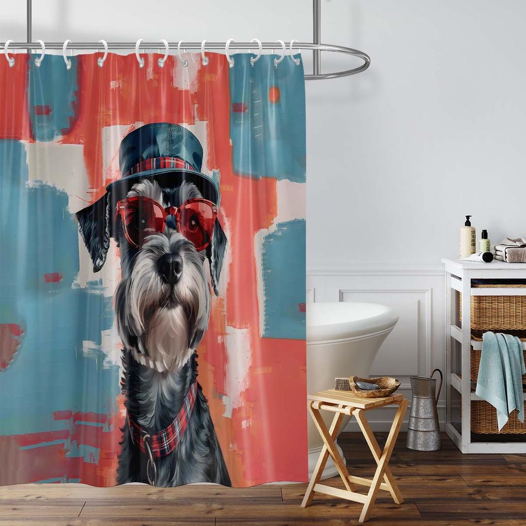 1Pc Cartoon Puppy Waterproof Shower Curtain Bathroom Partition Hanging Curtain Shower Door Curtain With 12 Hooks