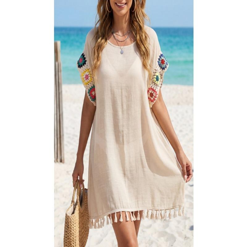 Damen Häkel-Patchwork-Quasten-Strand-Überwurfkleid