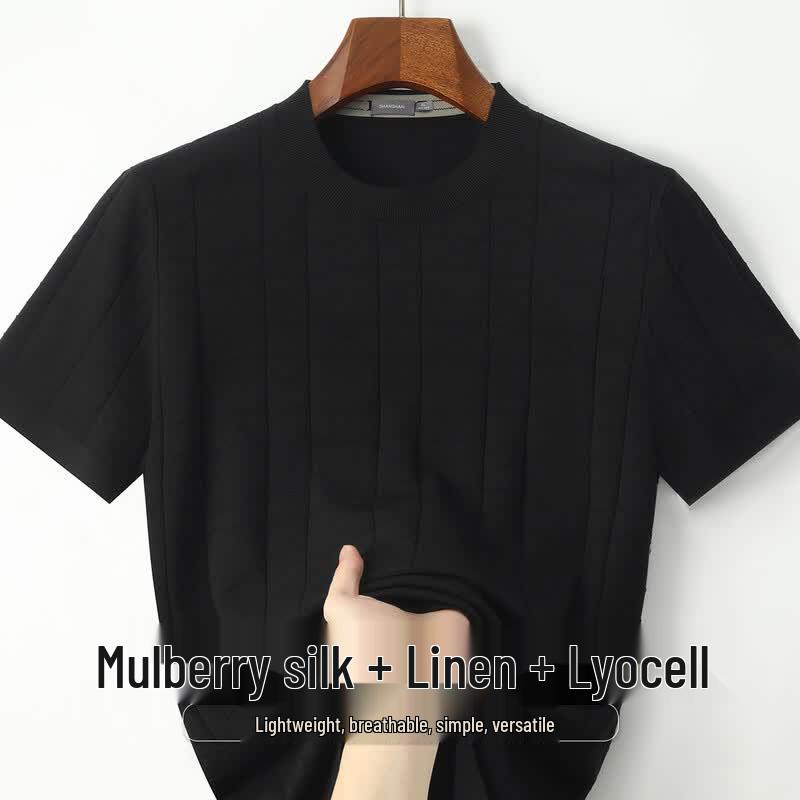 SHANSHAN Men s Breathable Linen Blend Short Sleeve T-Shirt M чёрный