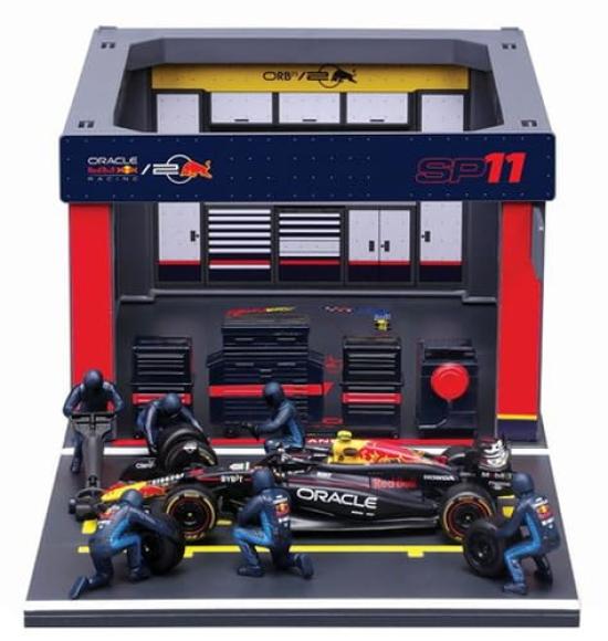 Kyosho BURAGO Oracle Red Bull Racing PIT PASS Set RB20 Perez paddock BUR38453P 1/43 No.11 S. (6-piece crew, garage)