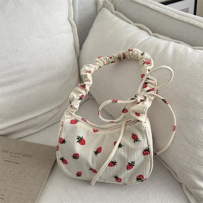 Cute Strawberry Small Bag Women 2025 New Trendy Versatile Underarm Bag Fashion Corduroy Shoulder Bag