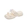 Summer New Open Toe Lace Butterfly Knot Pearl Anti-slip Wear-resistant Flat Slippers Casual Square Toe Sandals