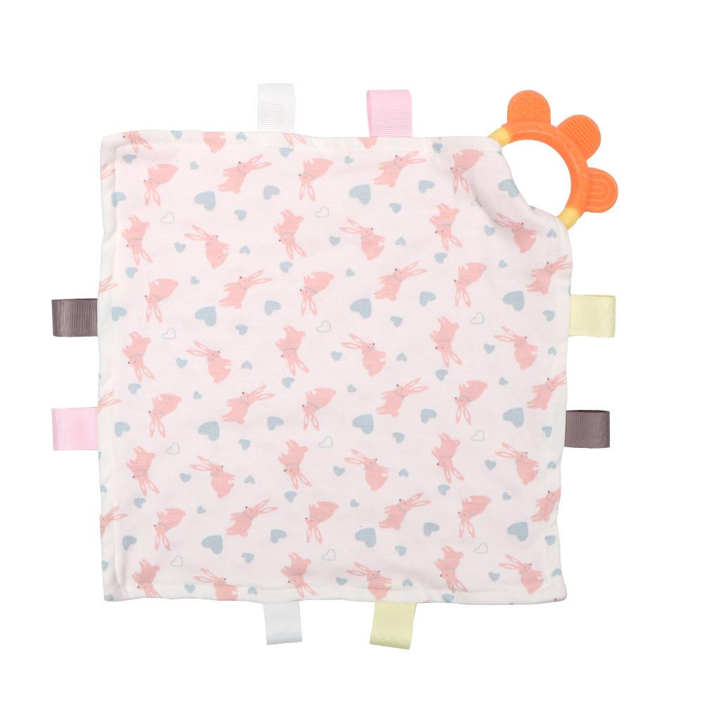Silicone Cotton Infant Bibs Molar Square Towel Ring Teether Toy Pink bunny#0
