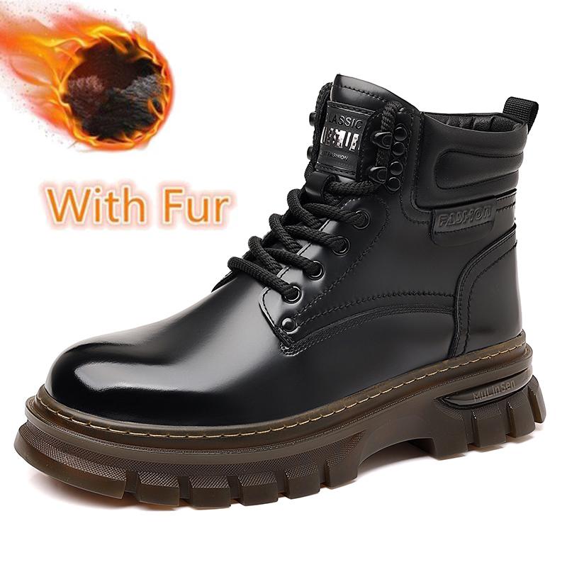 Hot Sale Men's PU Leather High Top Shoes Non-Slip Outdoor Motorcycle Boots Fashion Man Winter Ankle Boots Lace-Up Walking Botas