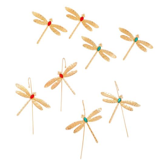 Dragonfly Ear Stud Animal-Inspired Jewelry with Red Green Faux Gem Accents Vintage Style Earrings Unique Gift for Women