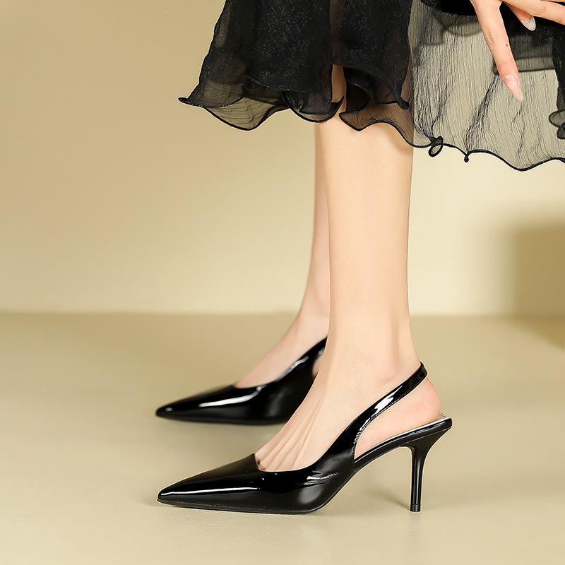 

Baotou Backless Pointed Toe Stiletto Heels - Women s Summer French Style High Heel Sandals 38 чёрный