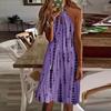 Ladies Sexy Fashion  Neck Sleeveless Tank Top Dot Stripe Print Dress