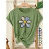 Women's Elegant Style Plus Size Loose Short Sleeve Watercolor Daisy Hand-Painted Print Pattern Round Neck Women's Comfortable Soft Breathable New
