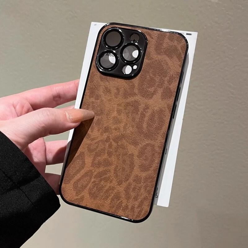 Hochwertige Handyhülle mit Leopardenmuster aus Leder, galvanisiert, passend für iPhone15/14, vollumfassende 13 Schutzhülle