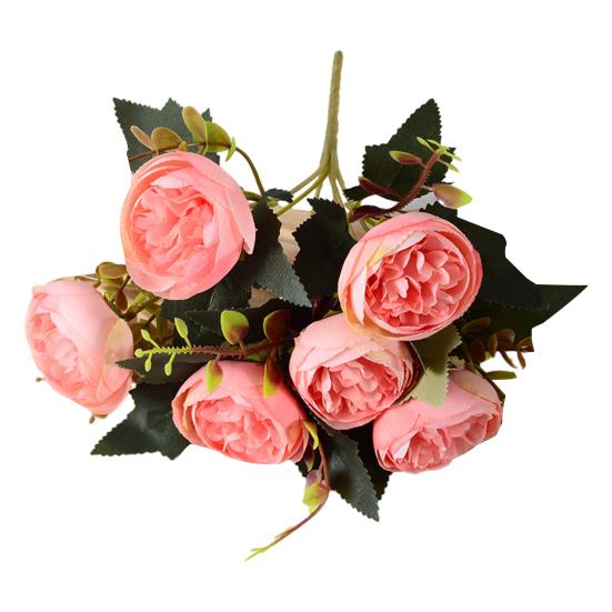 6 Heads Artificial Rose Flower Faux Silk Rose Bouquets with Leaf for Wedding Home Office Indoor Outdoor Decor