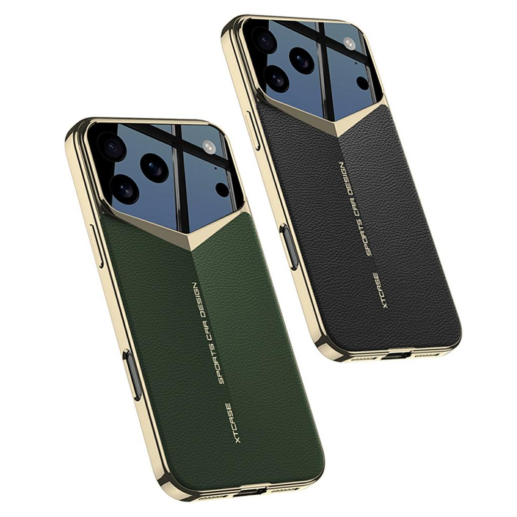 GKK For iPhone 17 Pro Max Case Matte Leather Coated PC Phone Cover with Electroplated Golden Edge