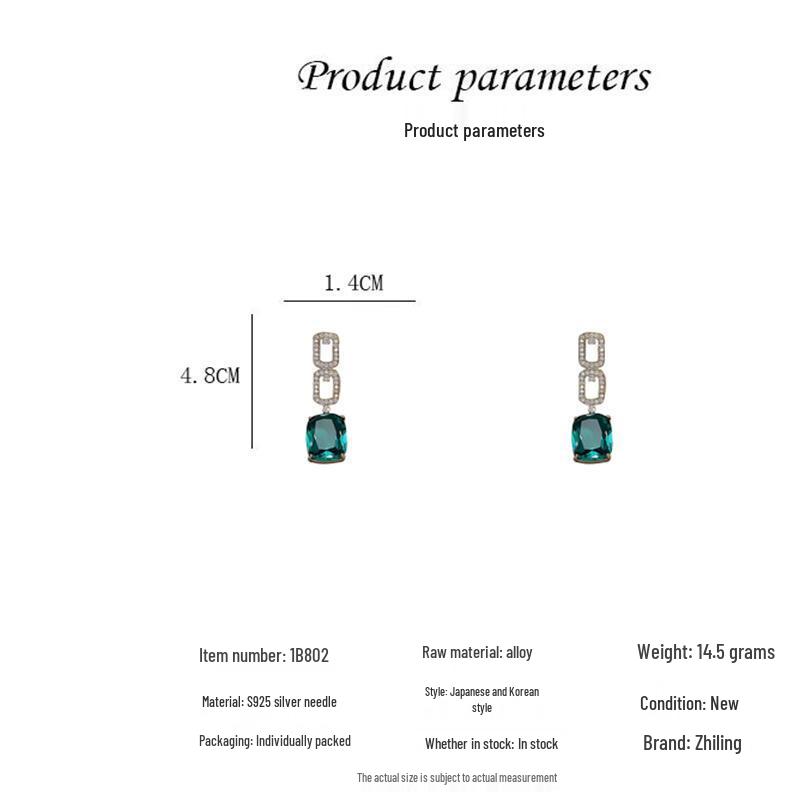 Geometric Diamond & Emerald Retro Earrings - 925 Silver, Elegant Korean Design
