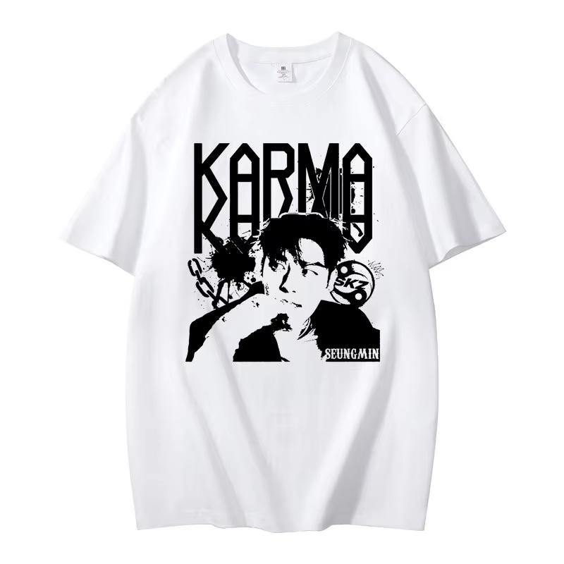 KPOP Das 4. Album KARMA T-Shirt CHANGBIN HYUNJIN FELIX Koreanische Mode Sommer Baumwolle Hip Hop T-Shirt Harajuku Oberteile Streetwear