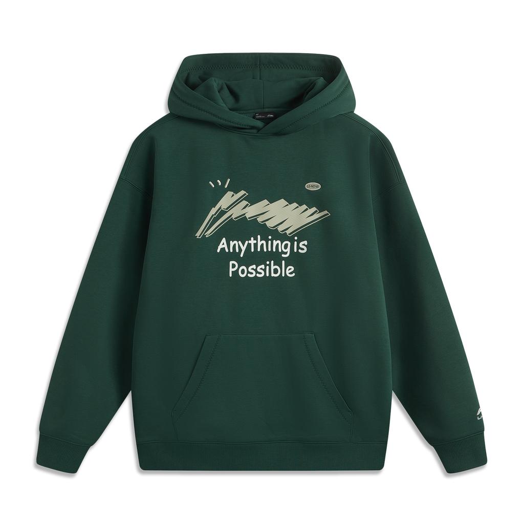 Li Ning Sports Lifestyle Series Infrared Antistatic Antibacterial Pullover Loose Fleece Warm Sweatshirt Unisex sweatshirt Dark-Green AWDUA07-7