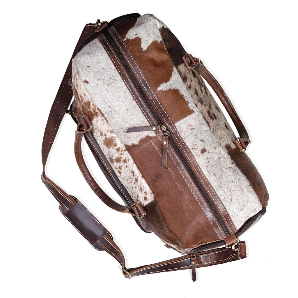 Handmade Cowhide & Hair-On Leather Duffle Bag: 22" Weekender Holdall