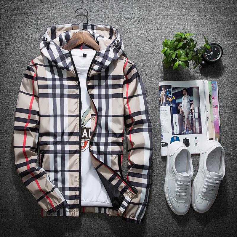 

Men s spring and autumn new jackets, men s plaid jackets, casual jackets, hooded versatile 3XL