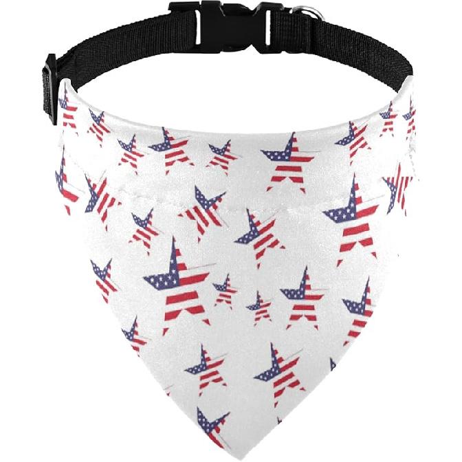 Fourth of July Dog Bandanas with Adjust Buckle American Flag Pet Triangle Scarf Washable Independence Day Dog Collar one Size