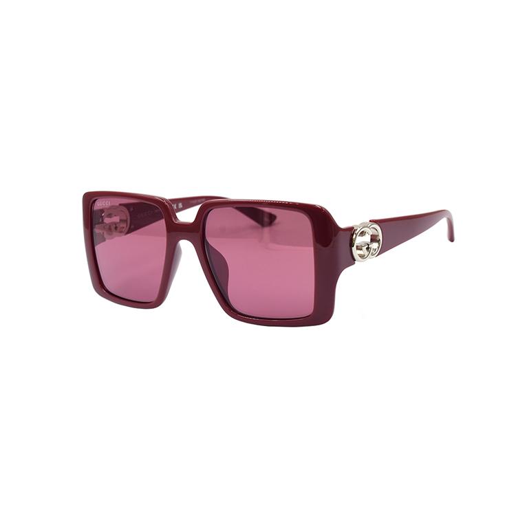 GUCCI Skeleton GG Plate Frame Square Sunglasses Women's Crimson Red